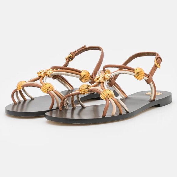 Tory Burch $328 NIB CAPRI MULTI STRAP SANDAL MOCHA / TOASTED BARK / GOLD Brown - Picture 6 of 12